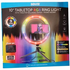 Bower Ring Light Black and Blue 10-inch with Tripod NIP